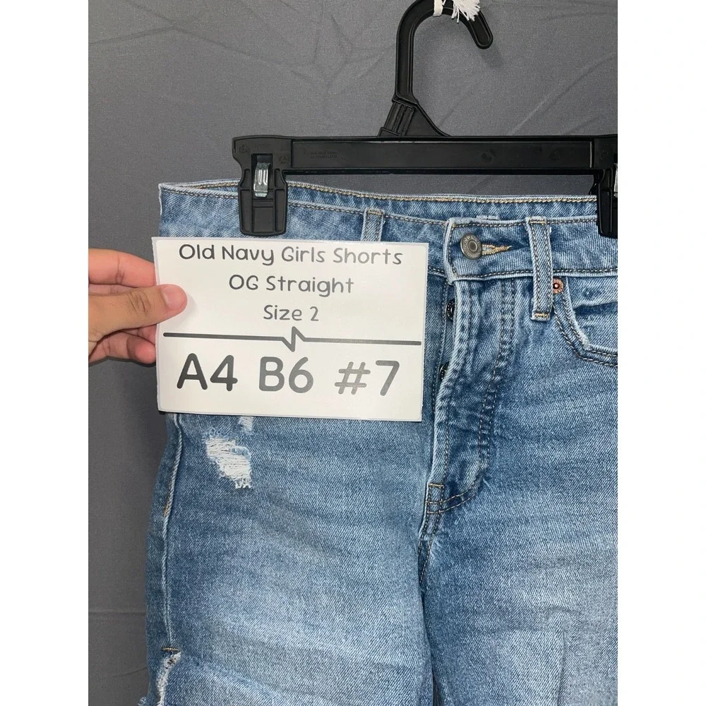 Old Navy OG Straight Cut Off Shorts Girls 2 Blue Denim Cotton Stretch Distressed